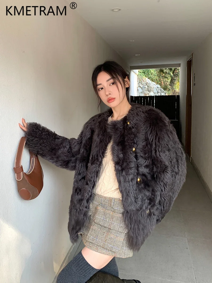 Женская меховая куртка из натуральной тосканной шерсти осенне-зимнее пальто