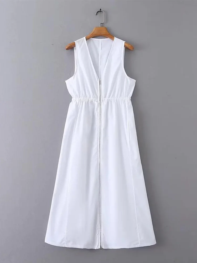 

Платье из поплина на молнии, с V-образным вырезом, без рукавов