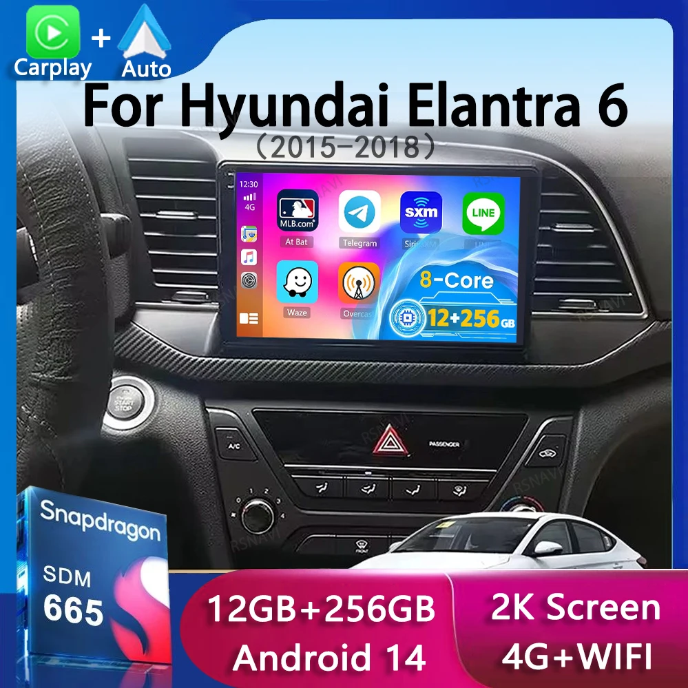Автомобильное радио Android 14 Carplay для Hyundai Elantra 6 2015 2016 2017 2018 навигация GPS
