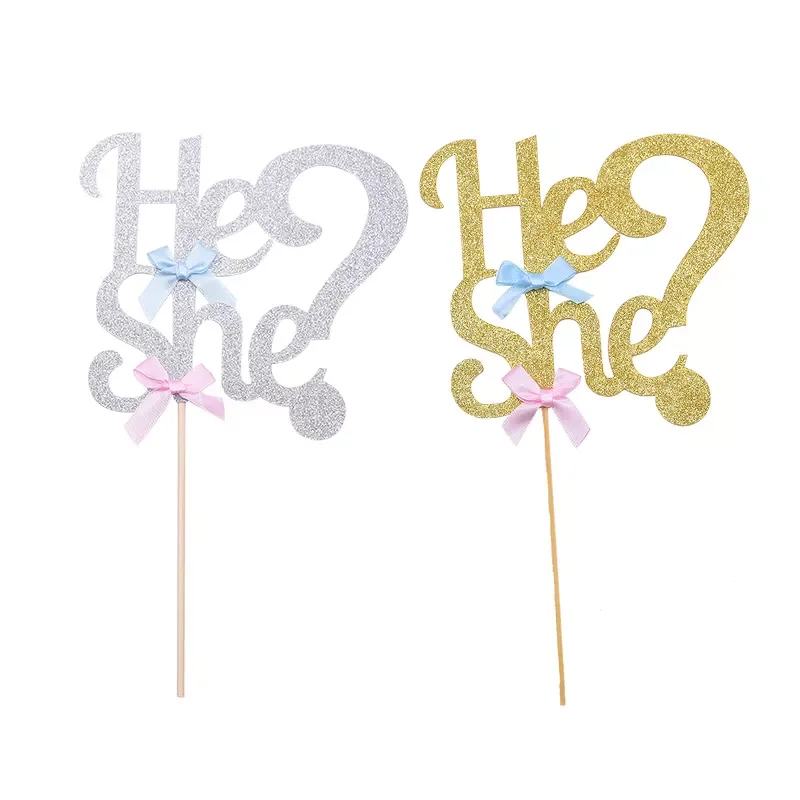 

1pc New Glitter Cake Toppers Decoration Baby Shower Birthday Cake Flags He Or She Gender Reveal Party Cake Baking Decor Supplies