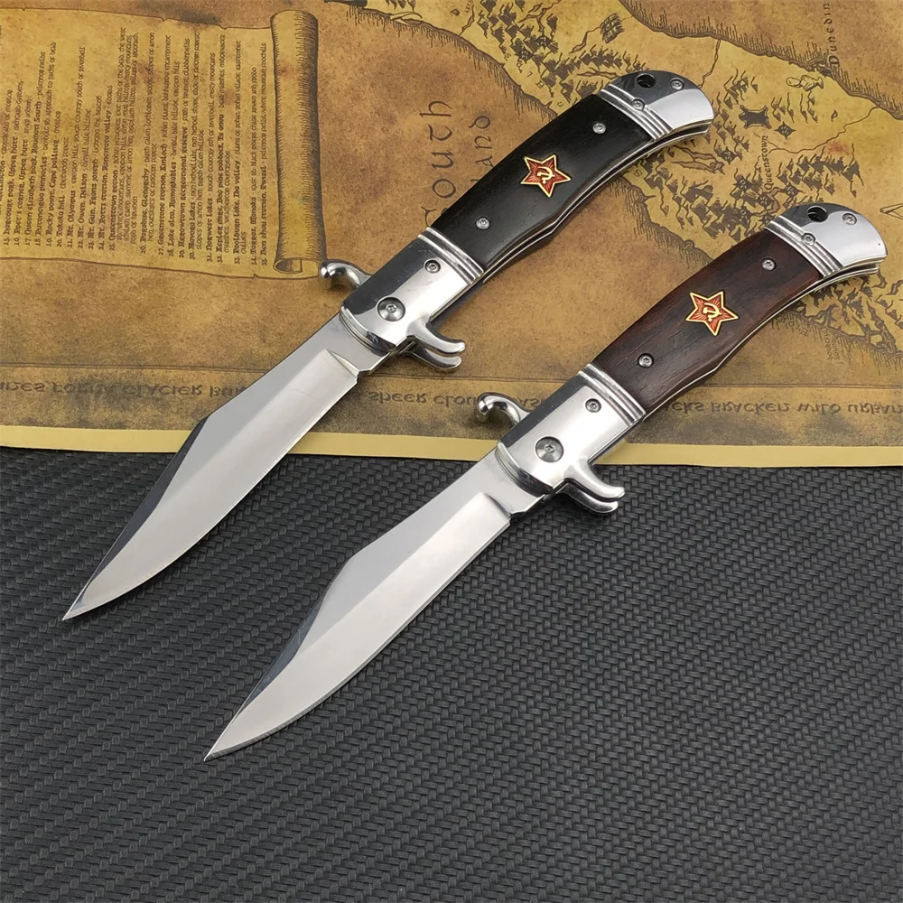 

Russian Finka NKVD KGB NEW Style Folding Knife 440C Mirror Blade Wooden Handle Pocket Knives EDC Tools Outdoor Camping Hunting