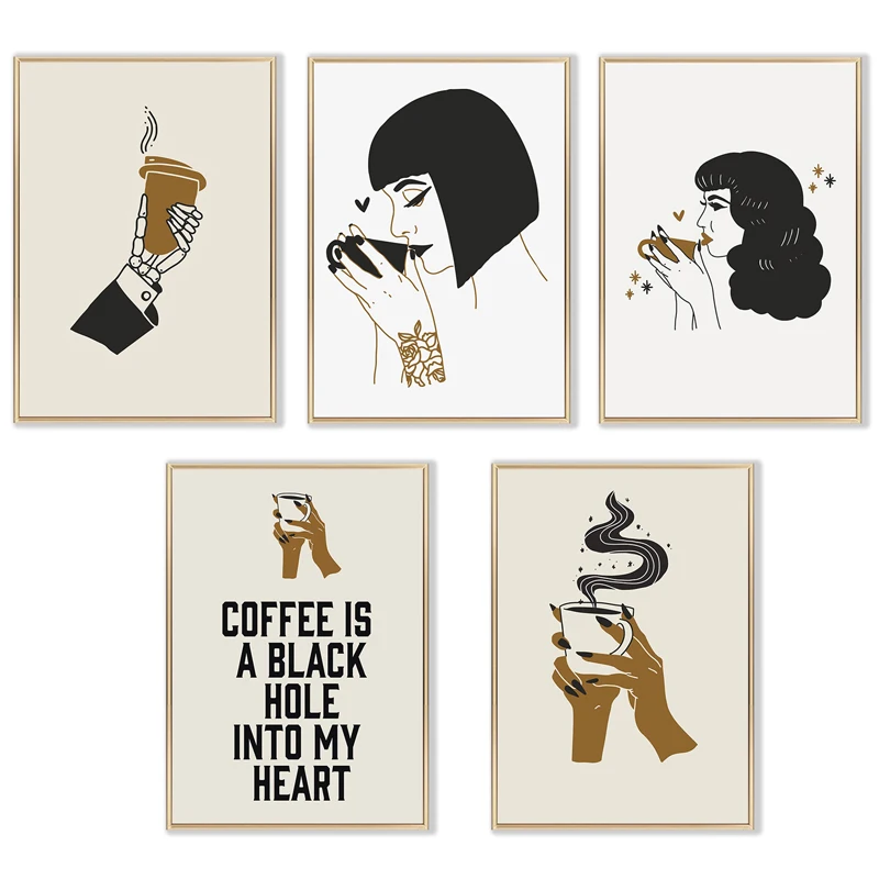 

Gothic Coffee Quote Woman Posters Brown Black Skull Witch Coffee Lover Canvas Prints Wall Art Paintings for Living Room Bedroom