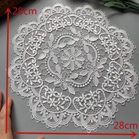 2 pcs white embroidered flower round shape mesh lace applique trims for covers curtain home textiles sewing strip ribbon fabric