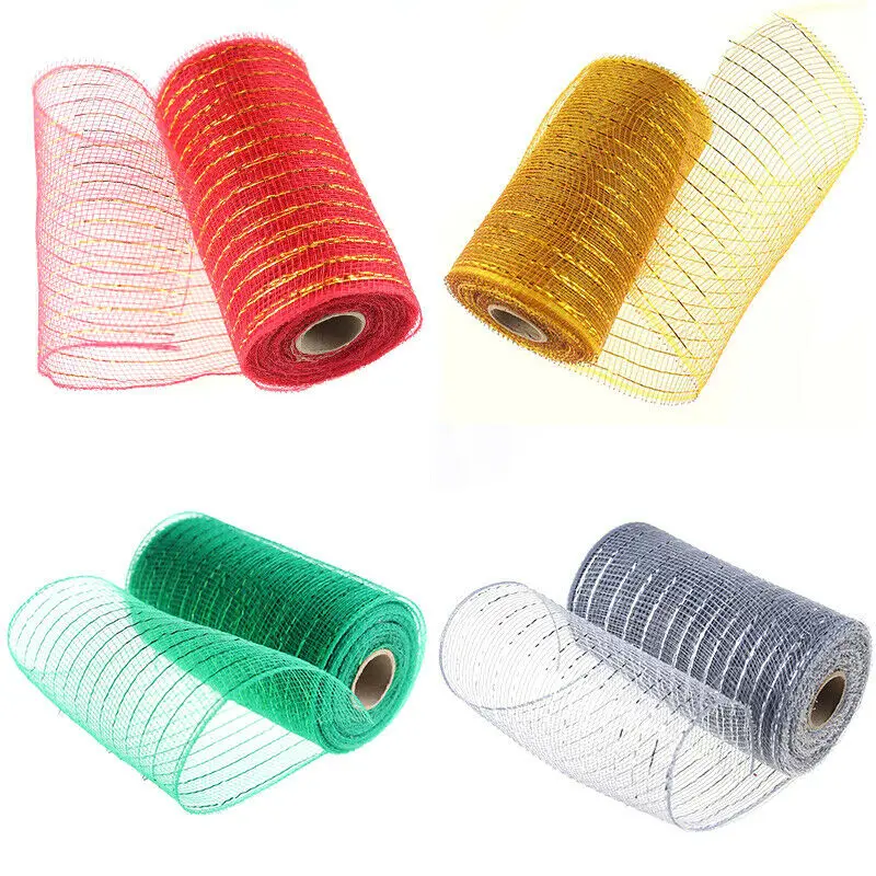 

4 Rolls Decor Poly Mesh Ribbon Stripes Christmas Mesh Rolls Metallic Foil Rolls for DIY Project Christmas Decoration Wreaths