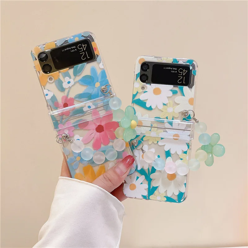 

Painted Color Daisy Flowers Phone Case for Samsung Galaxy Z Flip 3 Z Flip 4 Hard PC Back Cover for ZFlip3 ZFlip4 Case Shell