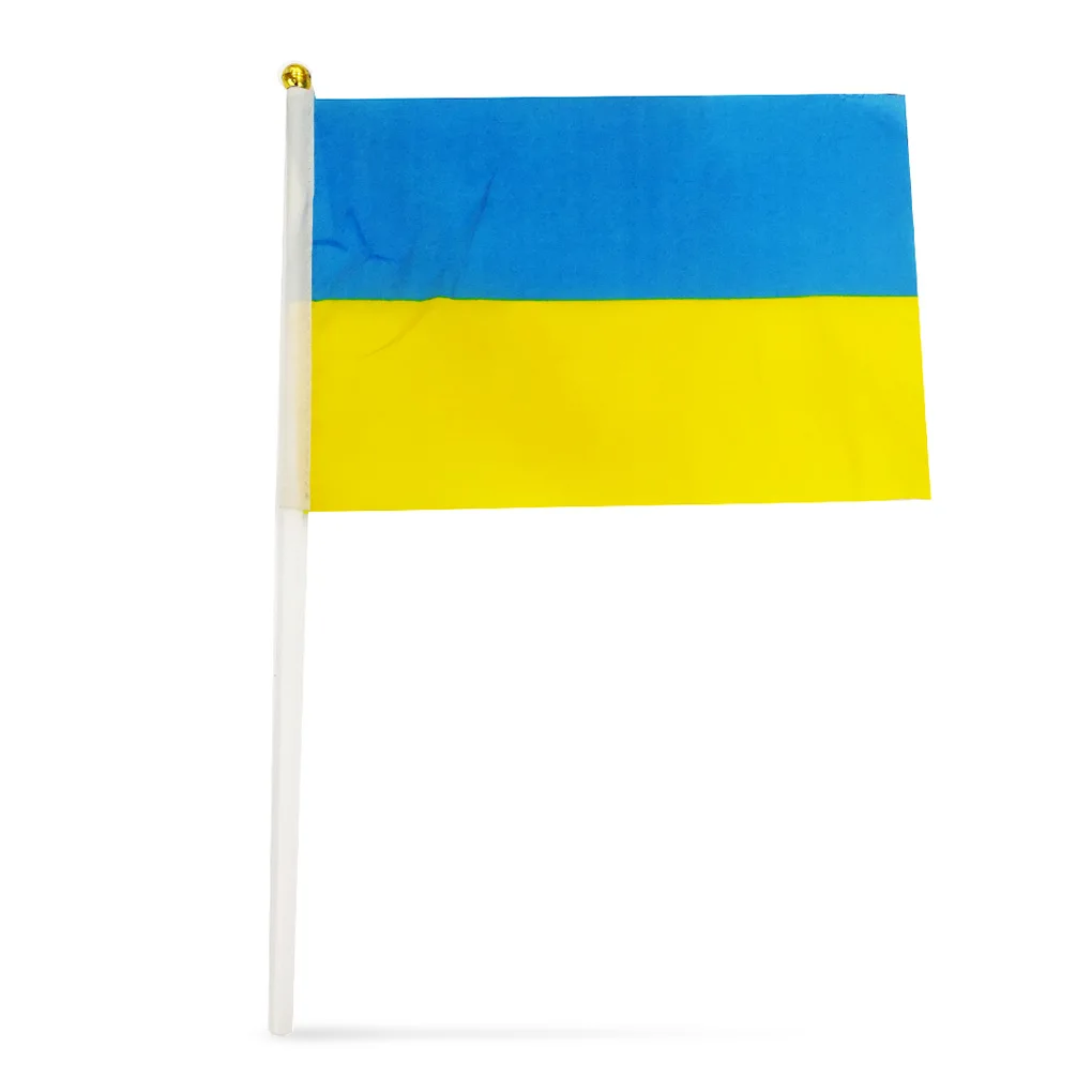 

5pcs Ukraine Stick Flag, Ukraine 14*21CM HandHeld Mini Flag With White Pole - Vivid Color and Fade Resistant