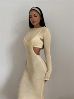 knitted solid two piece sets women outfits elegant lined sleeveless camisole topslong sleeve backless dresses lady suit