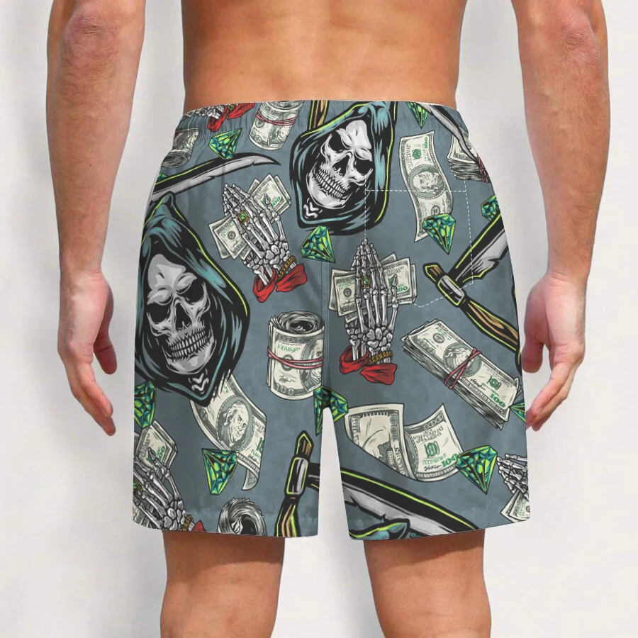 Мужские пляжные шорты для бега с 3D-принтом черепа зеленые брюки быстросохнущая