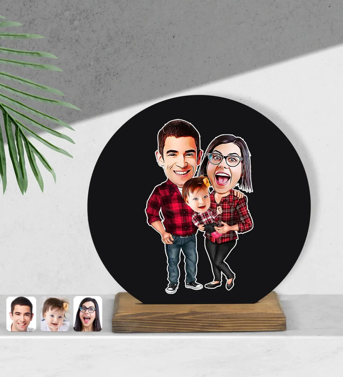 

Персонализированная семейная мультяшная круглая деревянная фотография