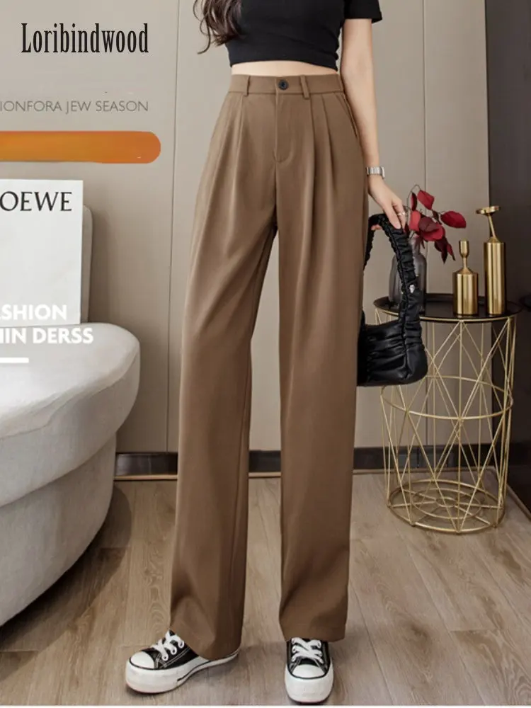High Waist Women Wide Leg Pants Solid Woman Floor Long Trousers Casual Office Ladies Suits Mujer Pantalon Black White Straight