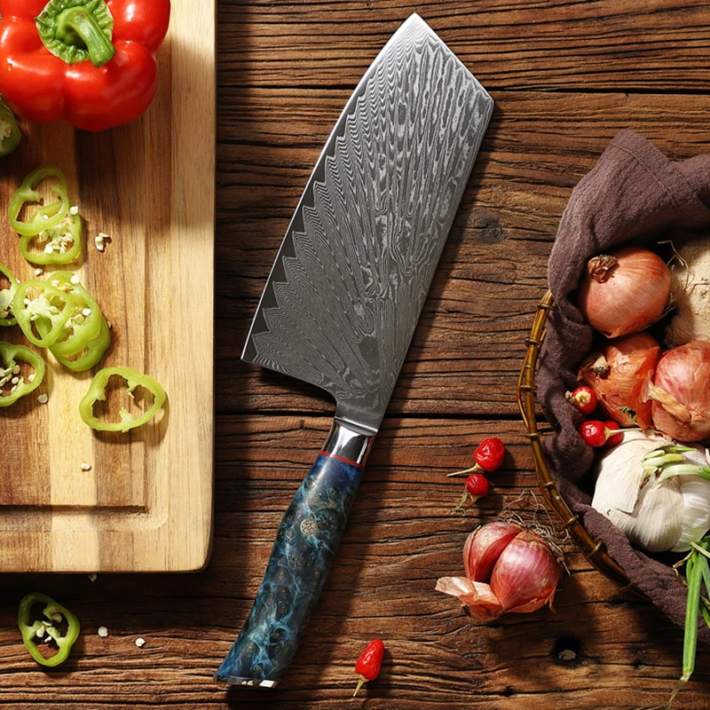 

Nakiri Damascus Knife 67 Layers Damascus VG10 Steel 7.5 inch Sharp Chef Slicing Cleaver Kitchen Knives Cutting Vegetables Meat