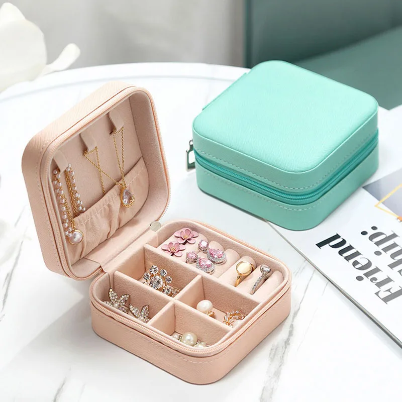 

Jewelry Box Simple Portable Necklace Ring Earring Storage Zippered Flip Trinket Box Events Gift Packaging Party Wedding Supplies