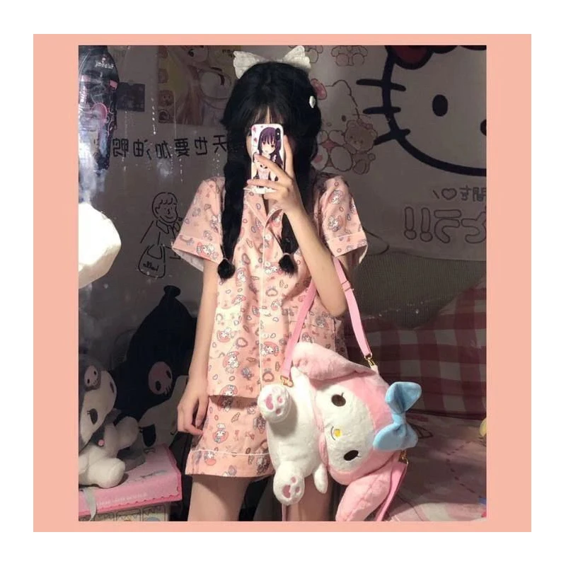 

Sanrioed Kittys Cinnamoroll My Melody Kawaii Cuteness Sweet Pajamas верхняя одежда Домашняя одежда студенческий летний костюм комплект из двух предметов