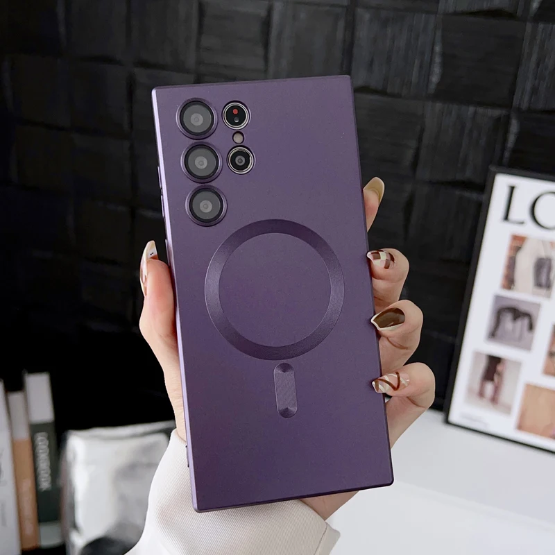 

Plain Soft Silicone For Magsafe Charge Case For Samsung Galaxy S23 S22 Ultra Plus S 23 5G Full Protective With Camera Lens Cover