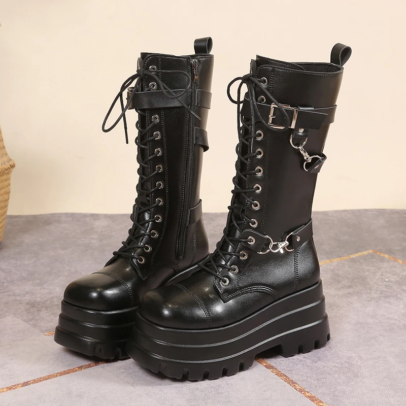 

Punk Chunky Platform Demonia Boots Women 2023 Autumn Winter Thick Bottom Black Booties Woman Plus Size 42 Motorcycle Shoes Botas