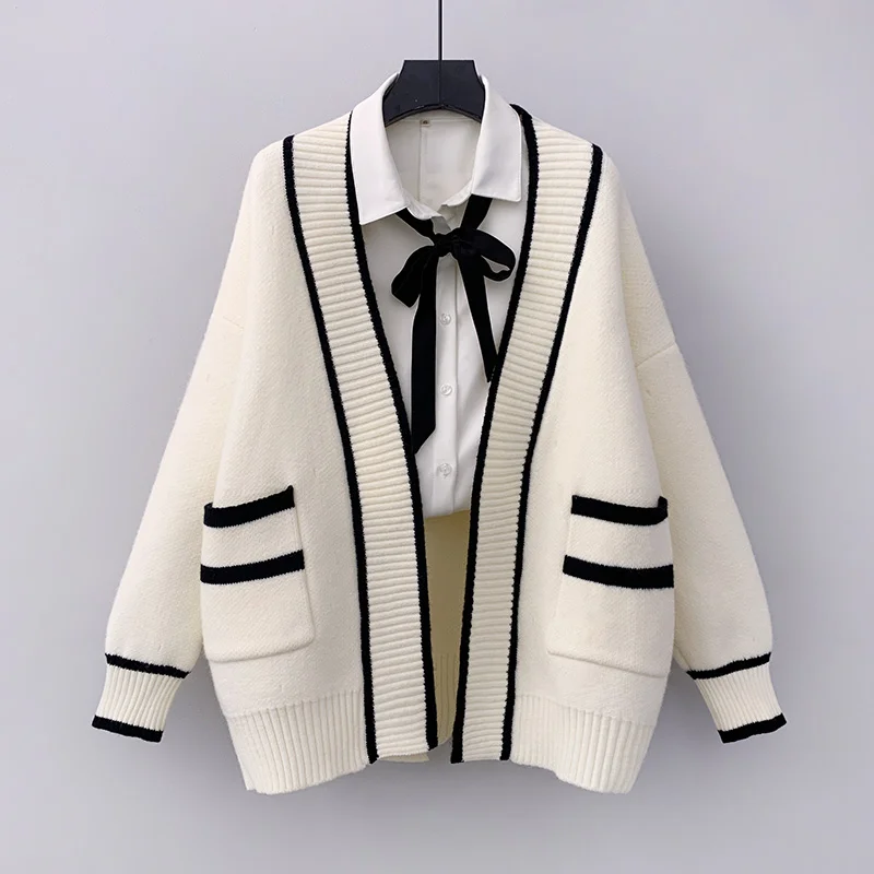 

Women's clothing label cutting counter withdrawal foreign trade spring loose double pocket sweater cardigan coat sweater