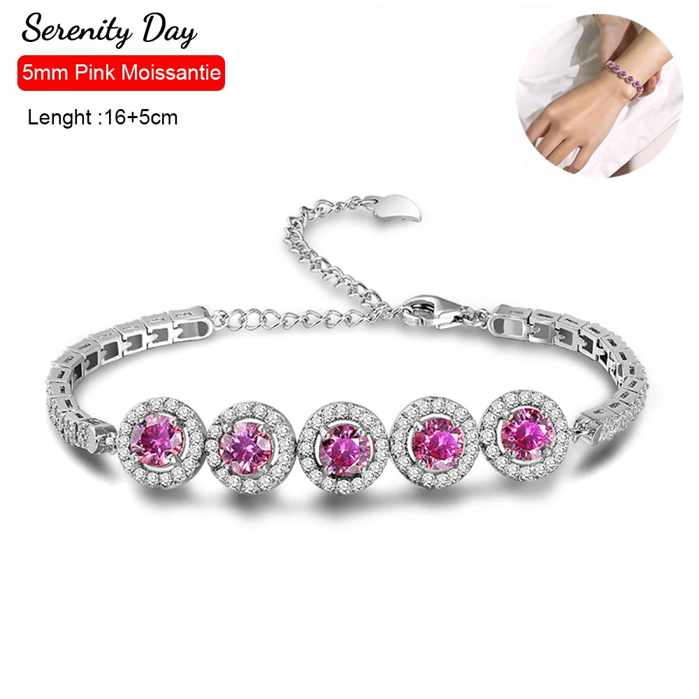 

Serenity Real 5mm Colorful Moissanite Tennis Bracelet Women Gift S925 Sterling Silver Plate Pt950 Chain Fine Jewelry Wholesale