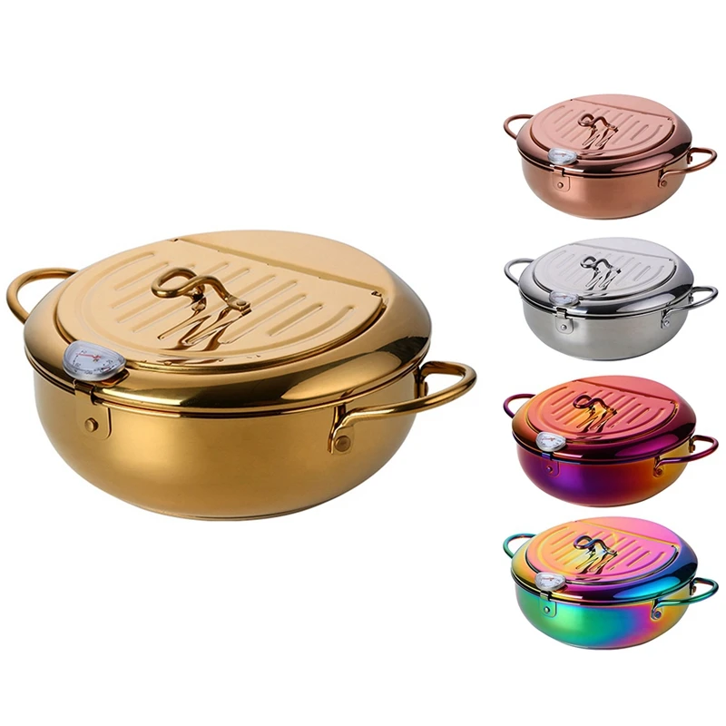 

Stainless Steel Frying Pot With A Thermometer Kitchen Utensils Tempura Fryer Pan Convenient Skillet