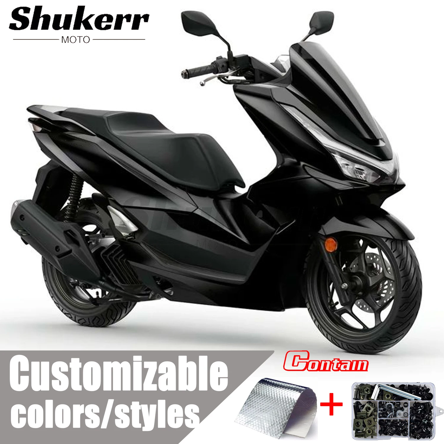 Фото Shukerr Moto новый комплект обтекателя мотоцикла из АБС-пластика, кузов, подходит для Honda Pcx150 Pcx160 2021 2022 2023 2024, черный №1