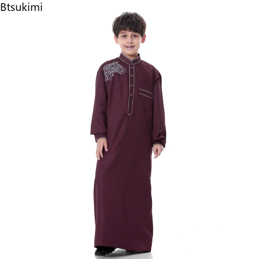 2023 Muslim Boys Kids Children Teens Saudi Robe Jubba Thobe Arab Dress Islamic Clothing Abaya Ramadan Middle East Prayer Wear
