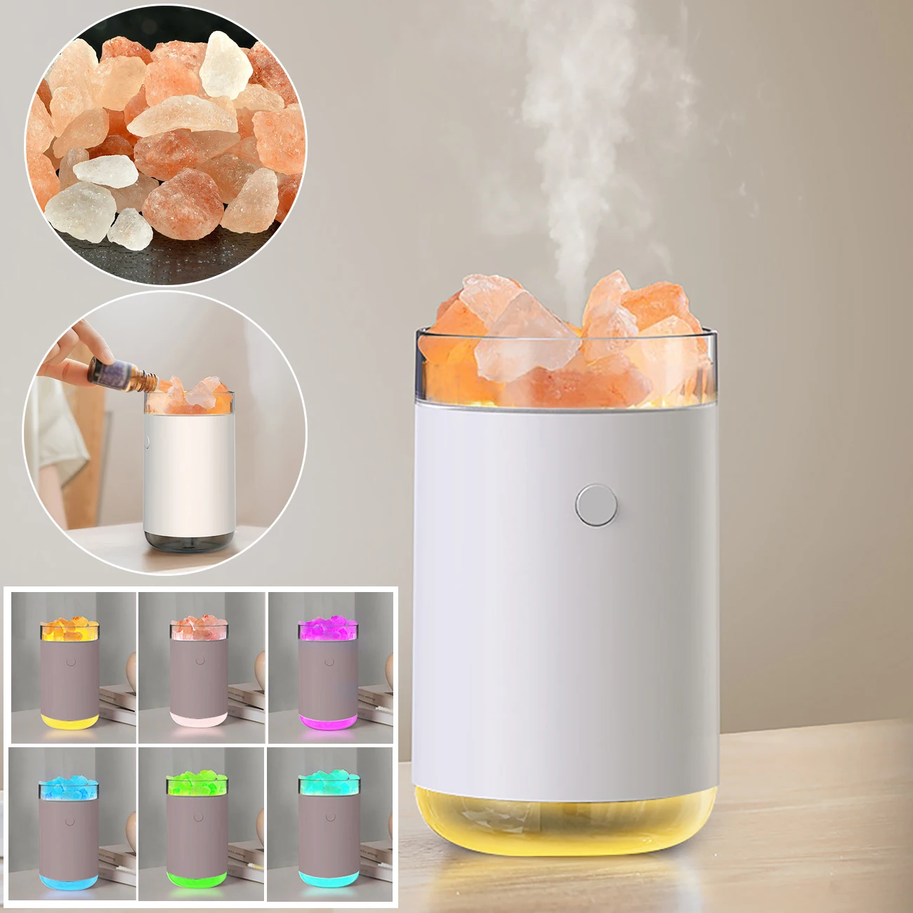 

Crystal Salt Stone Air Humidifier Desktop Aromatherapy Essential Oil Ultrasonic Diffuser with LED Lamp Bedroom Home Humidifier