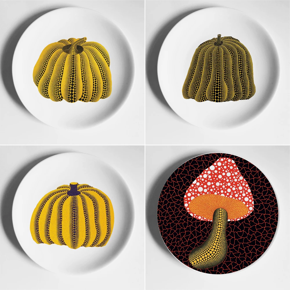 Japan Art Kusama Yayoi Pumpkin Plate Wall Decoration Hanging Ceramic Decorative Porcelain |