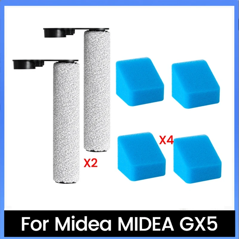 6PCS Replacement Parts For Midea GX5 Floor Cleaner Accessories Main Roller Brush Filter Sponge