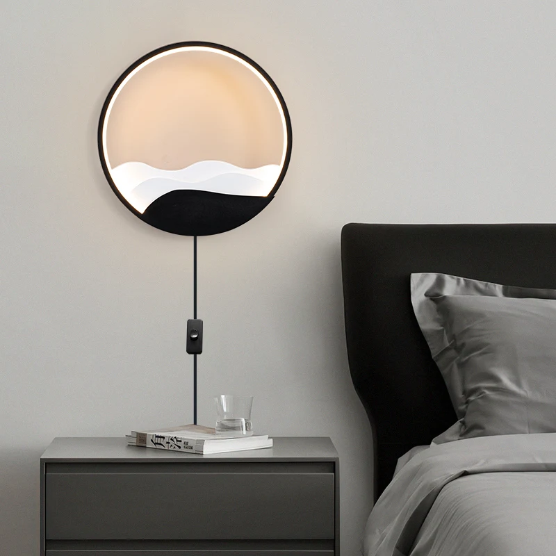

Black White Simple led wall lamps Bedroom Bedside Sofa Background Study Living Room Wall Light Indoor Lighting Home Fixture