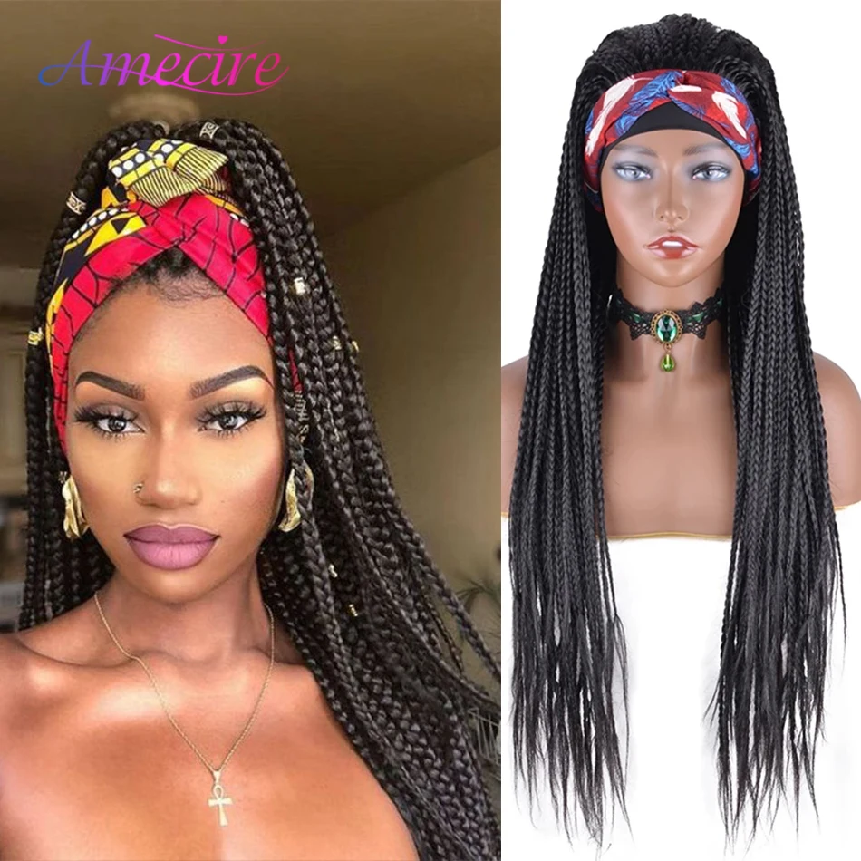 

26 Inch Ombre Long Synthetic Wigs Box Braided Wigs For Black Women Braided Wig Fake Scalp Heat Resistant Braiding Hair