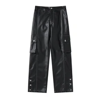 fashion black pu faux leather pants men straight leg pant loose trousers unisex streetwear baggy punk dark pu cargo men clothing