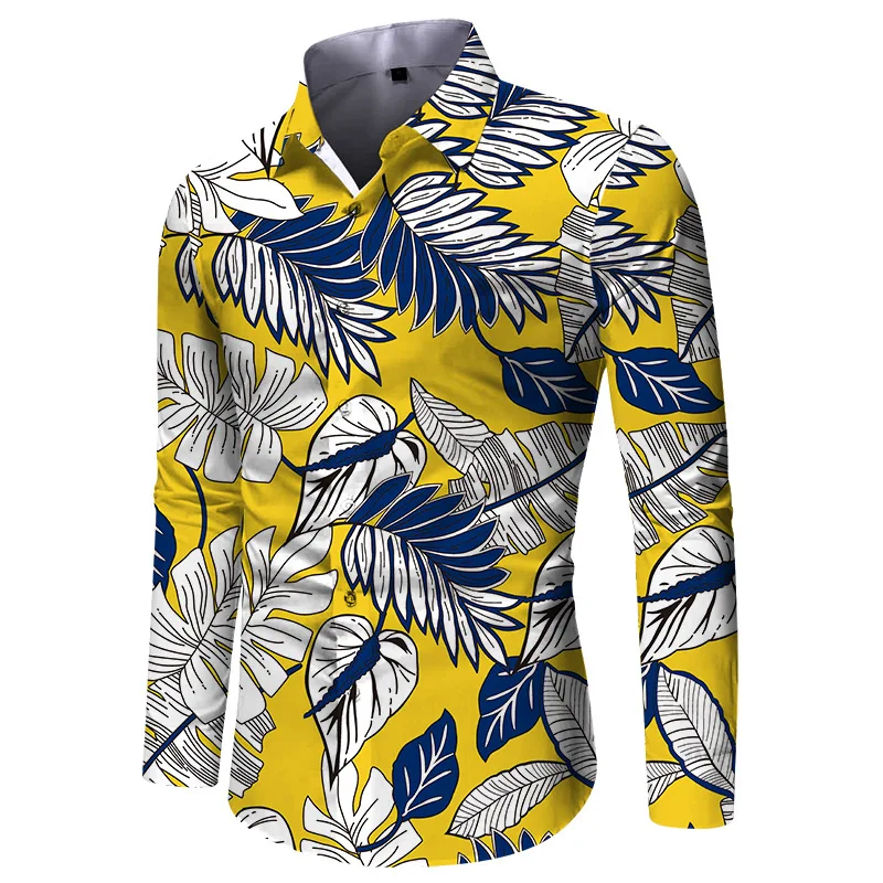 Spring and Autumn New Lapel Printed Long-sleeved Shirt Men's Casual Tops
