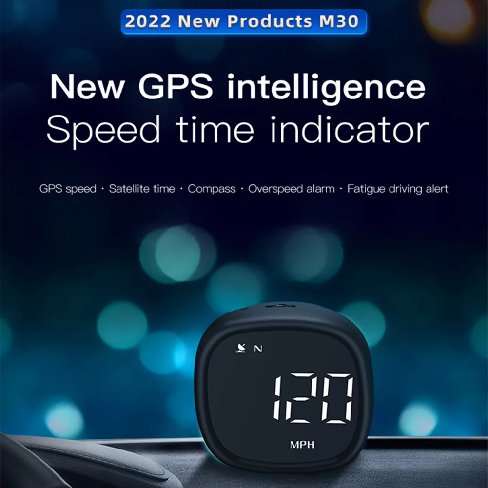 

M30 Car HUD Head Up Display GPS Speedometer Car Clock Electronic Compass Motorcycle Universal White Light Overspeed Warning