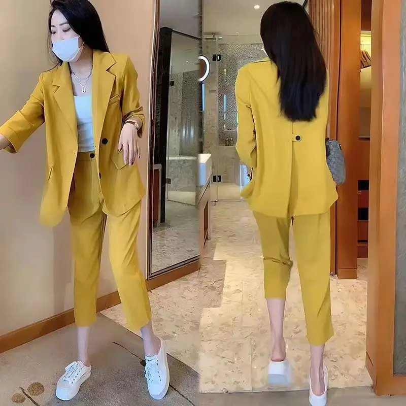 Large Size Suit Female 2023 New Korean Version of The Fashionable Temperament Back Split Casual Pants Two