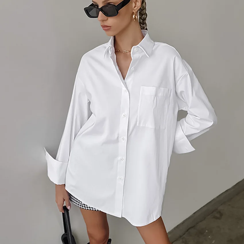 

Simple oversize boyfriend wind white shirt casual fashion 2023 spring/summer leisure commute all match long female