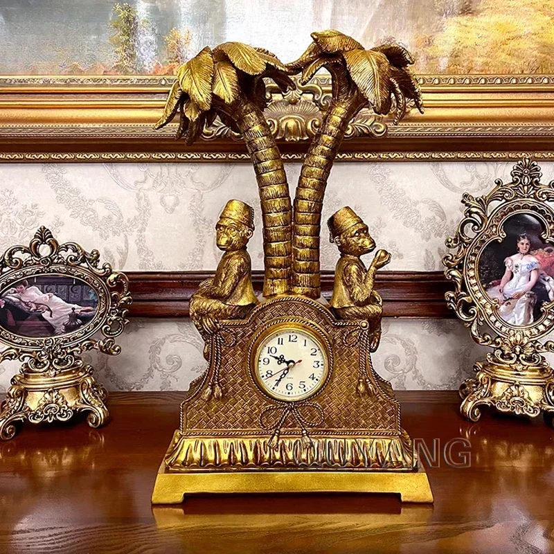 QUYANG Роскошный домашний декор антикварные настольные часы украшения камин латунь