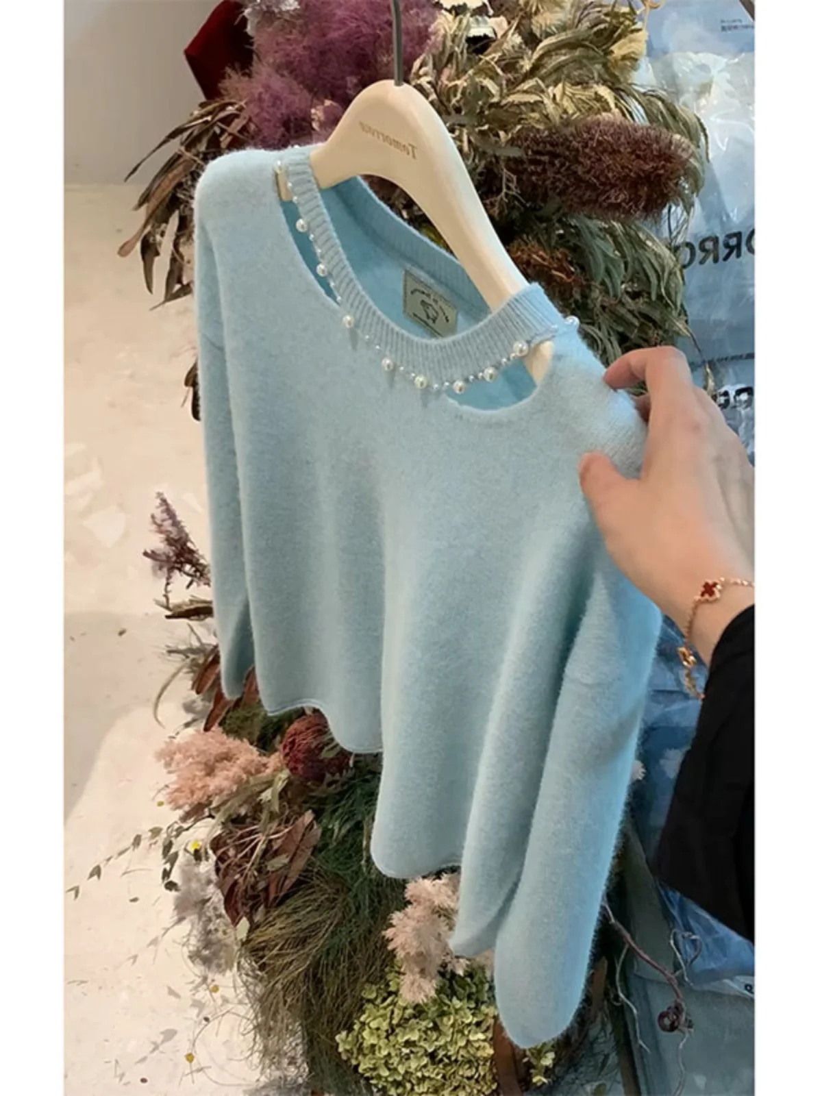 Легкий роскошный вязаный топ с длинными рукавами в стиле вестерн Sle Hollow Design Sense