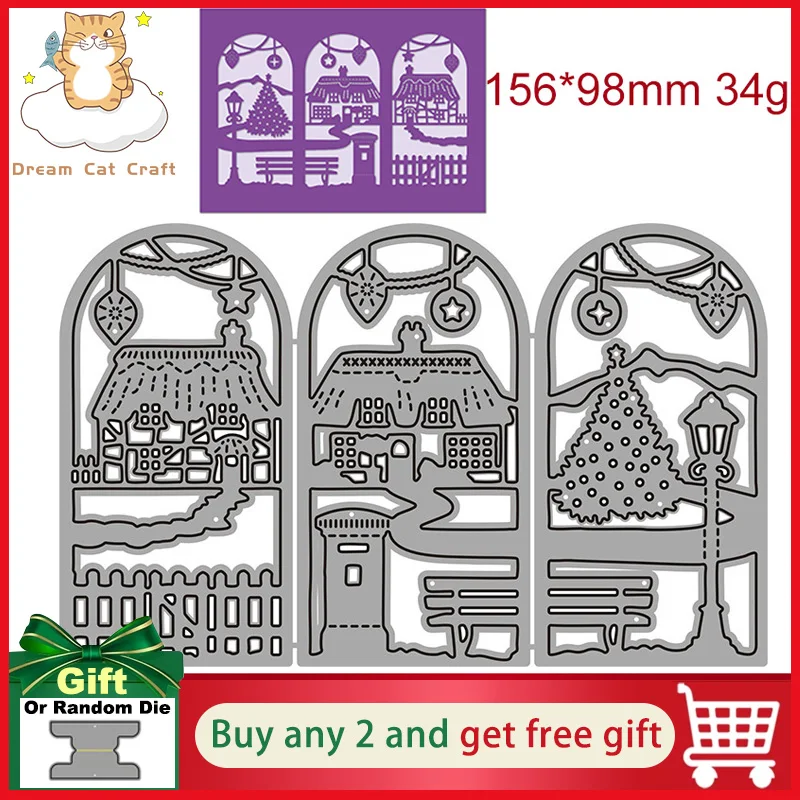 

Metal Cutting Dies 2022 Stencils House Snow Scene Quaint Village Cut Die Mold Card Paper Craft Knife Mould Blade Punch Stencil