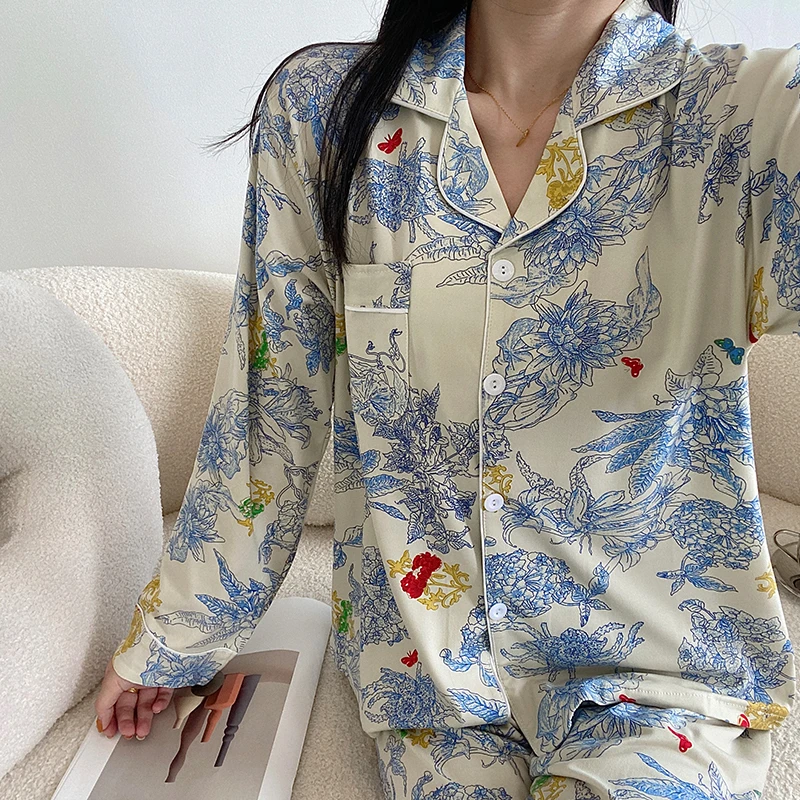 CAIYIER Winter Girls Sweet Nightwear Korean Style Dot Soft Sleepwear Long Sleeve Long Pants Women Pajamas Set Cute Lounge Wear