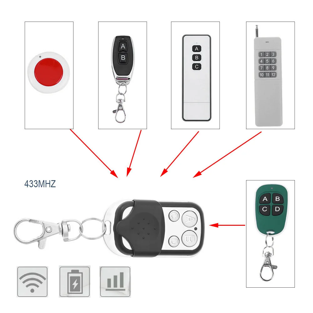 5pcs 433MHz Remote Control Duplicator 4 Buttons Copy Clone Fixed Code Remote Control for Gate Garage Door Opener