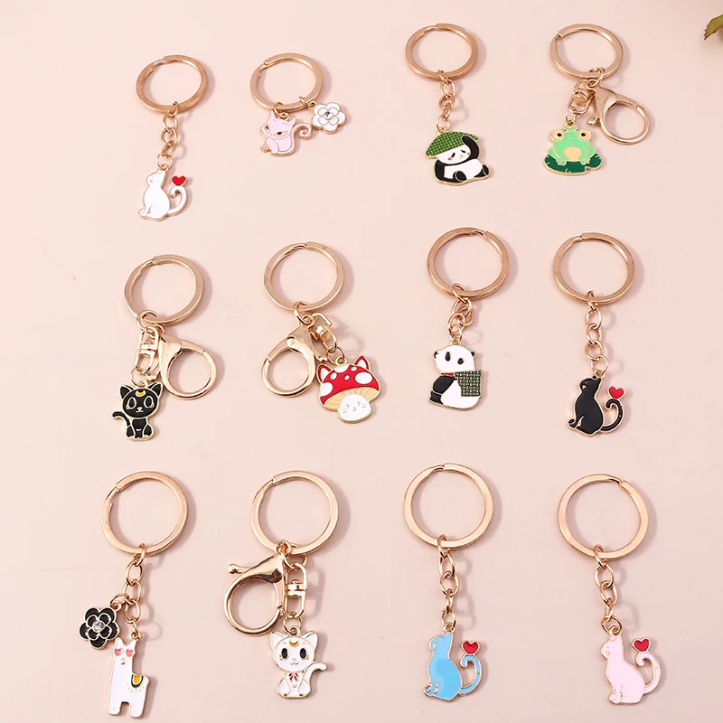 

Cute Enamel Cartoon Animal Keychain Charms for Women Men Handbag Pendant Frog Cat Key Rings Car Key Holder DIY Jewelry Gift