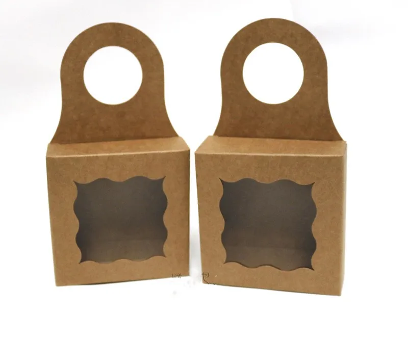 

25pcs Kraft Paper Box With PVC Clear Window Hook Gift Box For Candy Cookie Jewelry Party Favor Packaging Boxes