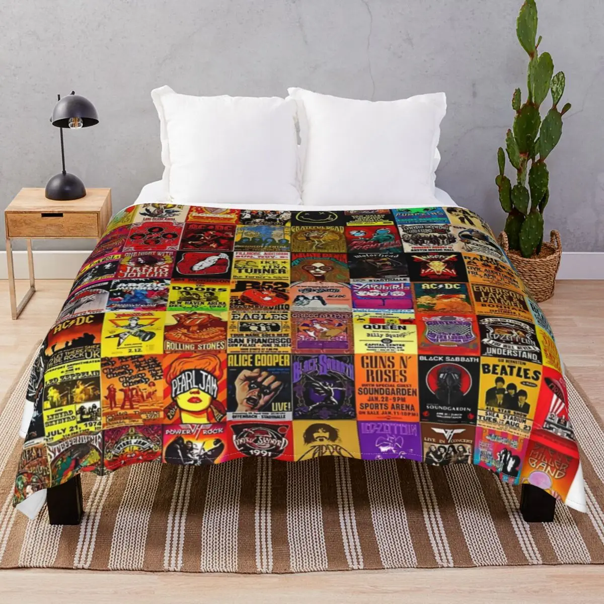 A Collage Of Band Rock Blankets Flannel Spring/Autumn Soft Throw Blanket for Bed Home Couch Travel Office