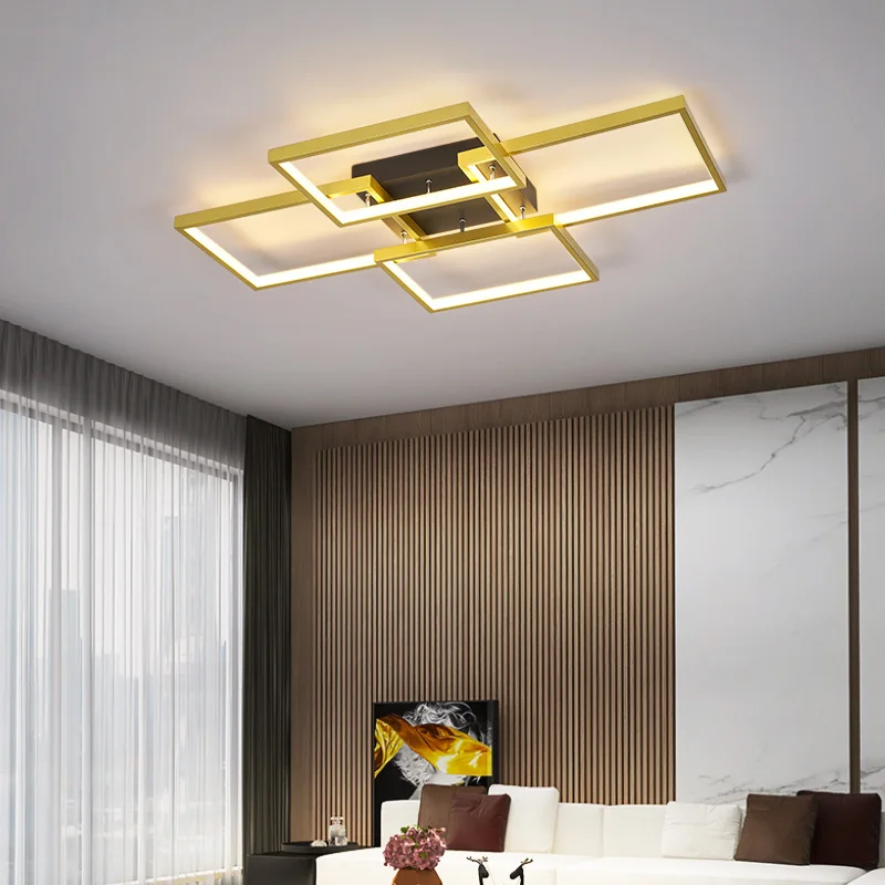 

Современная светодиодная люстра для спальни, гостиной, кабинета, кухни, 90-260 В, комнатная прямоугольная Золотая Потолочная люстра, осветительные приборы