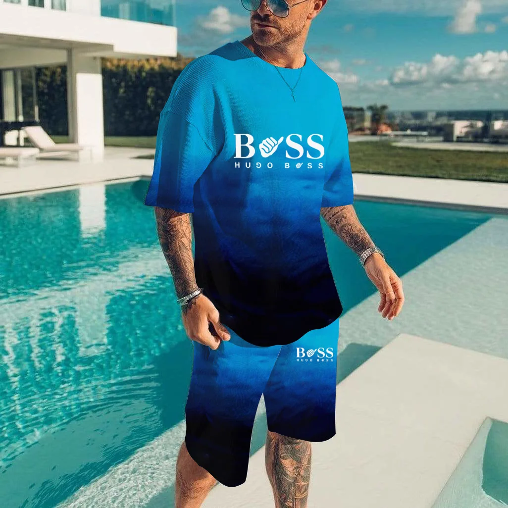 Summer Fashion Brand T-shirt Shorts Men's Sets Tracksuit Printed Sportswear Suits Male Short Sleeves T shirt 2 piece set