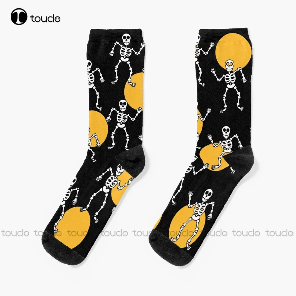 

Halloween Dancing Skeletons And Full Moons Socks Halloween Cool Socks For Men 360° Digital Print Street Skateboard Socks 1Pair