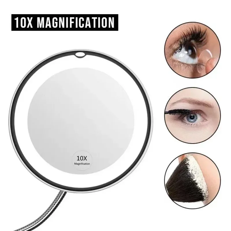 

Flexible Gooseneck Makeup Mirror with LED Light 10X Magnifying Mirror Suction Cup Bright Diffused Light and 360 Degree Swivel