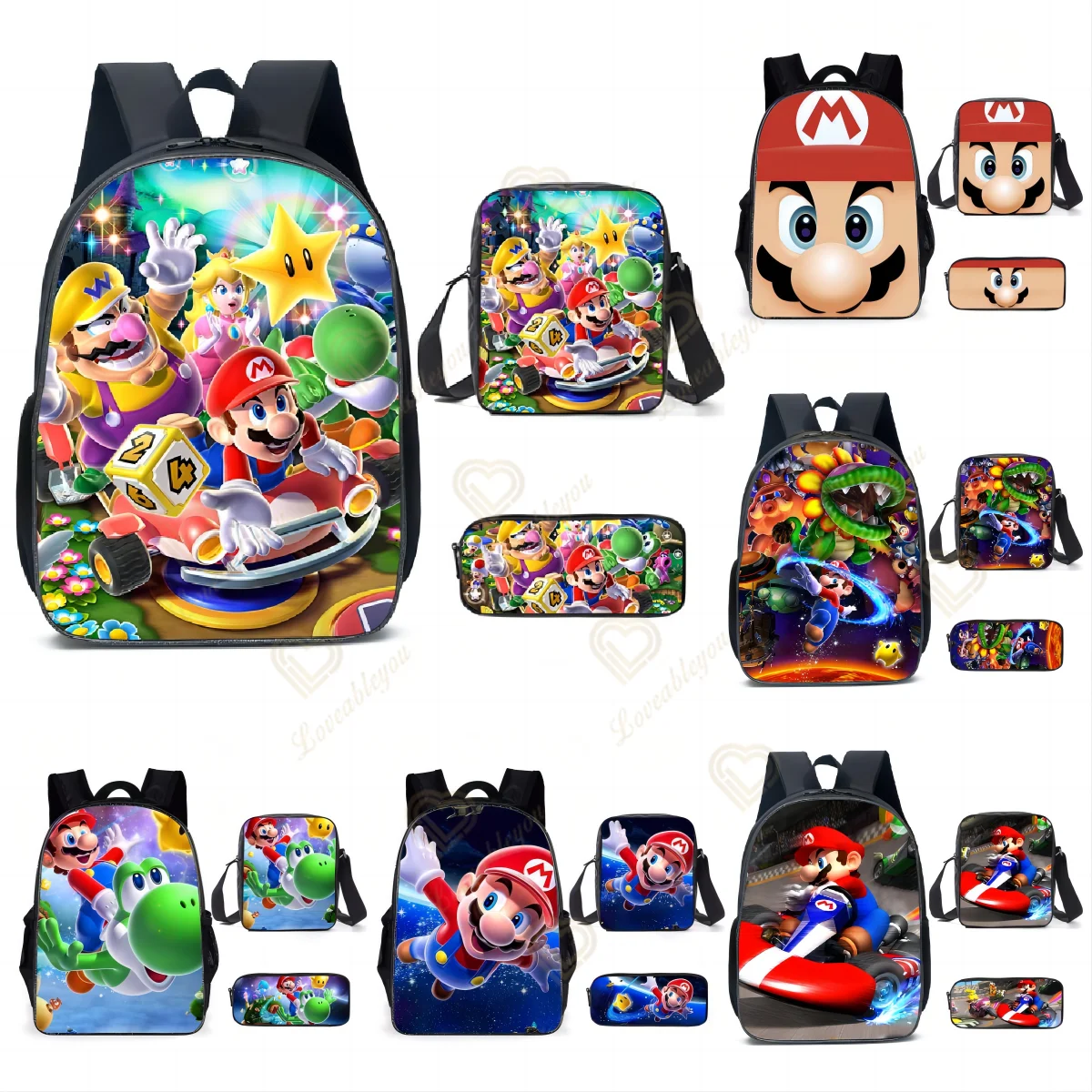 

Usb Backpack Super Mario Games Peach Princess College Students School Bags An-ti Lock 3Pcs Canvas Teens Laptop Travel Mochilas