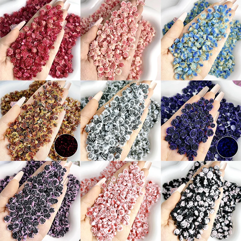 Разноцветные полимерные розы для украшения ногтей 50 шт