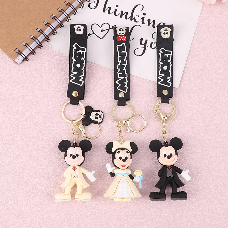 

1Pc Anime Mickey Mouse Figure Keychain Mickey Minnie Wedding Dress Kawaii Couple Bag Pendent Car Keyring Wedding Party Gift