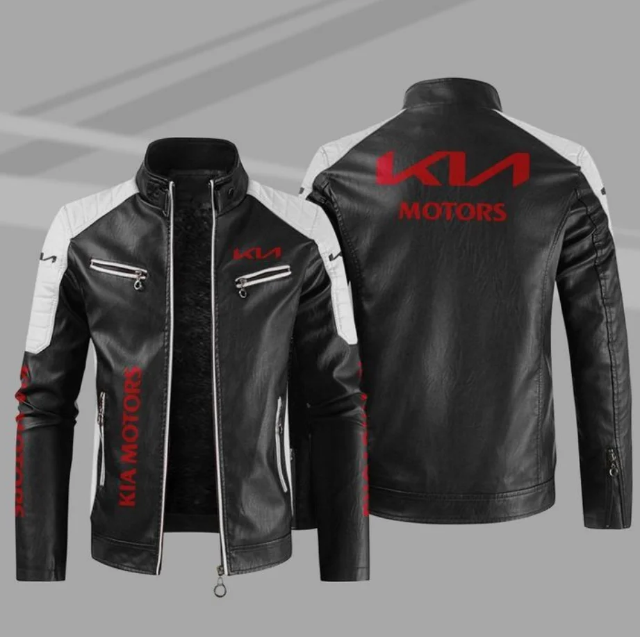 

2022 Fashion New Mens Vintage KIA motorcycle Jacket Biker Leather Jacket Male Embroidery Bomber Coat Pu Overcoat